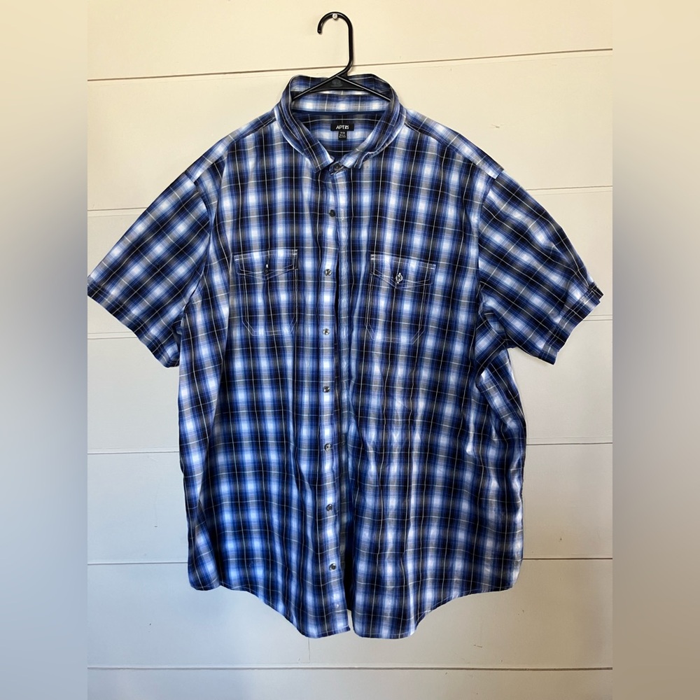 Apt. 9 Men's Blue and White Plaid Button Down Shirt 3X